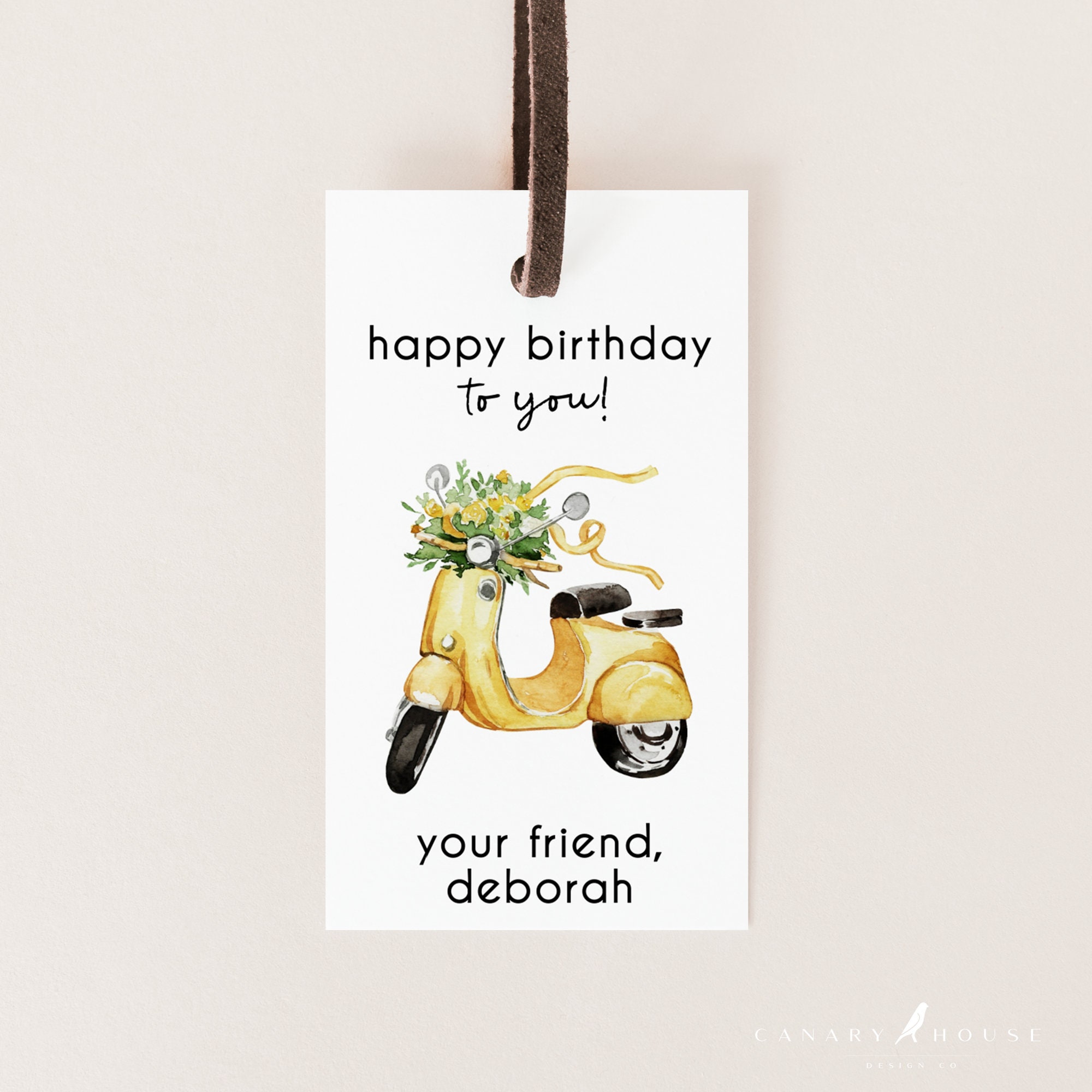 Yellow Scooter Gift Tag Template Printable Birthday - Etsy