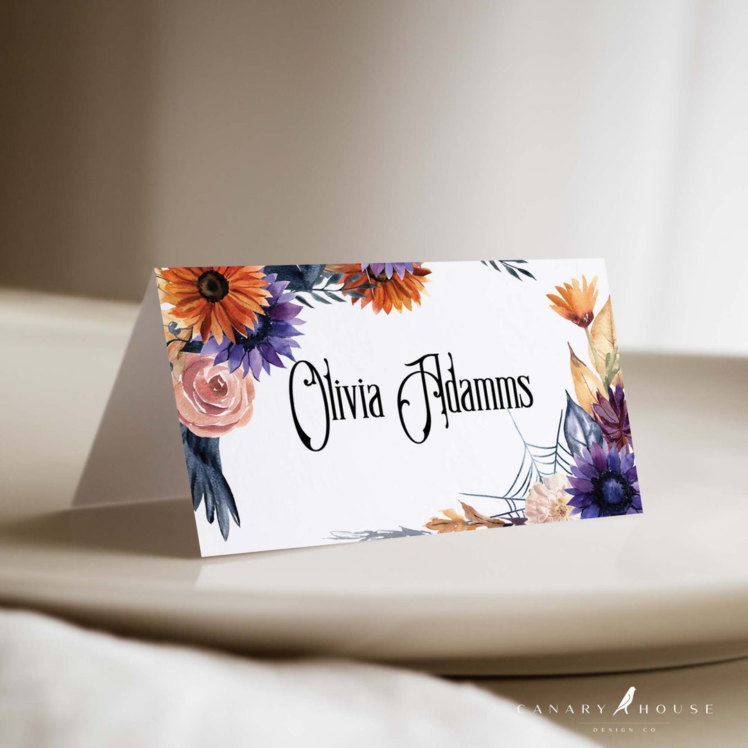 Gothic Halloween Place Card Template, Printable Floral Halloween Place ...