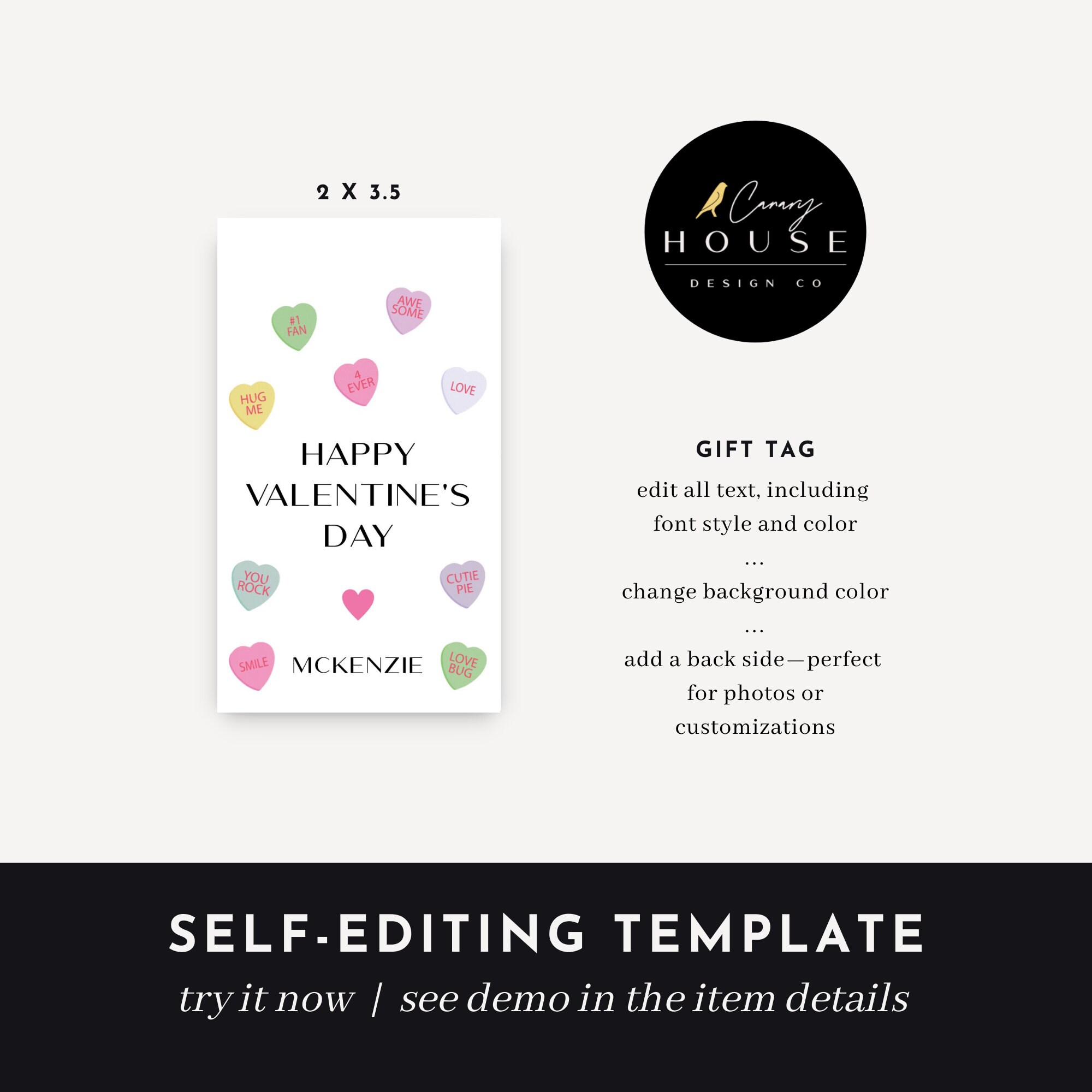 Valentine's Day Gift Tag Template, Conversation Hearts, Printable ...