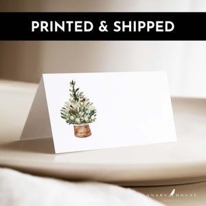 Cartões de lugar de Natal, cartões de lugar dobrados em branco, árvore de Natal em aquarela, cartões de lugar impressos, cartões de comida de buffet de feriado - 3,5x2