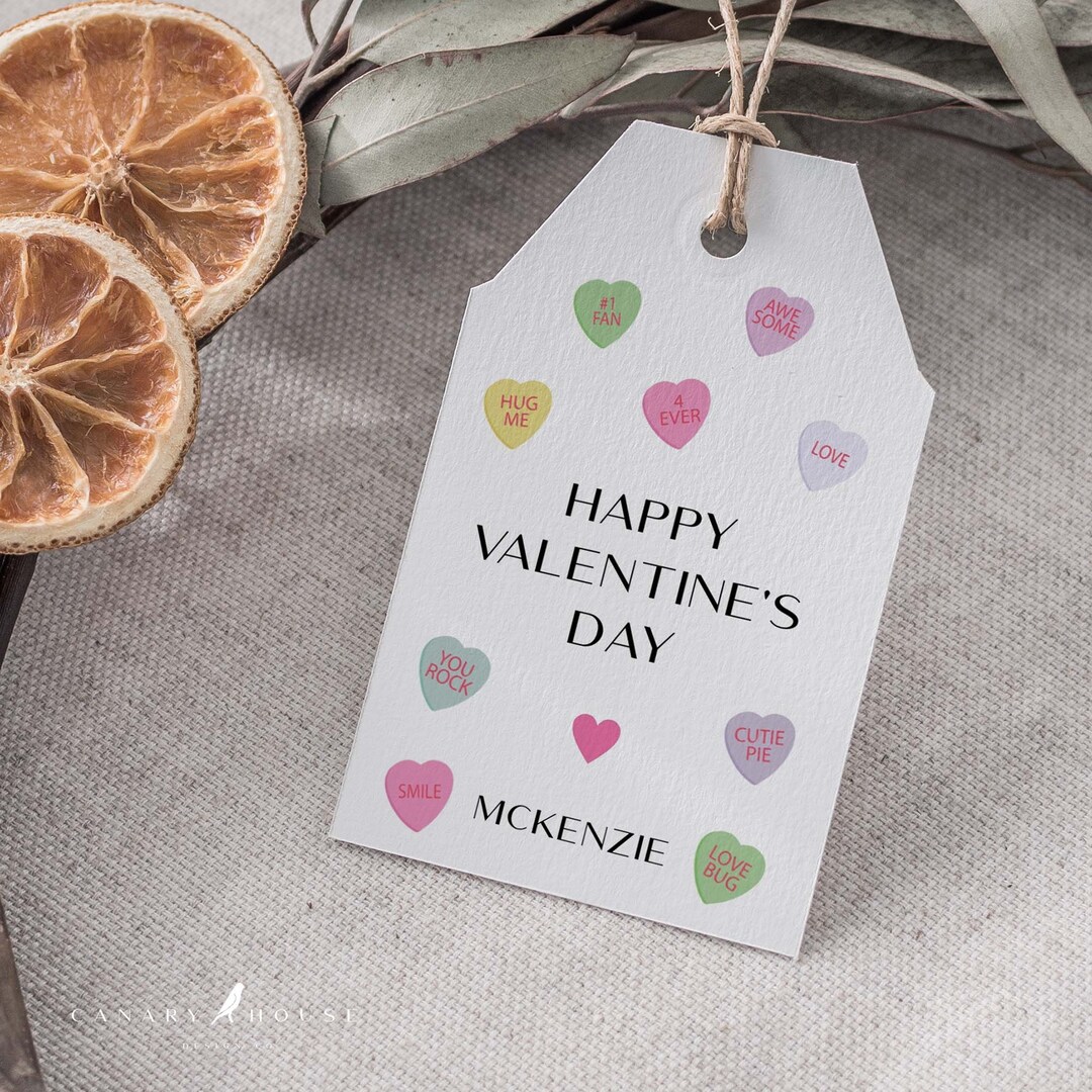 Valentine's Day Gift Tag Template, Conversation Hearts, Printable ...