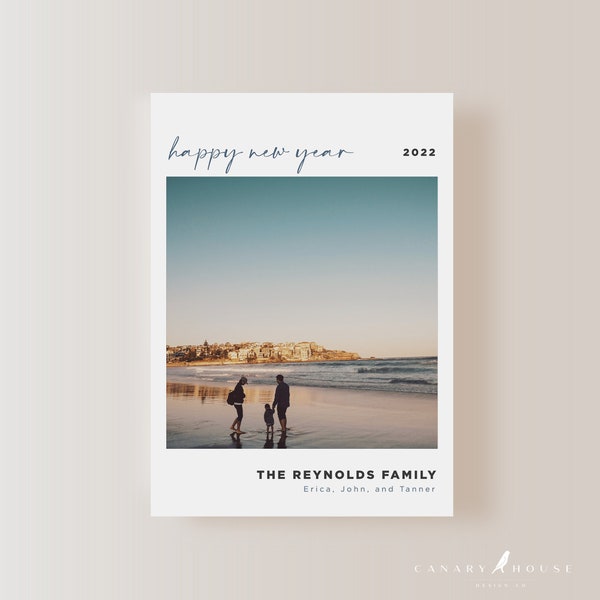 Photo New Year's Card Template, 100% Editable Text, Add Your Own Photo, DIY Family New Year Card, 5x7 - Holiday