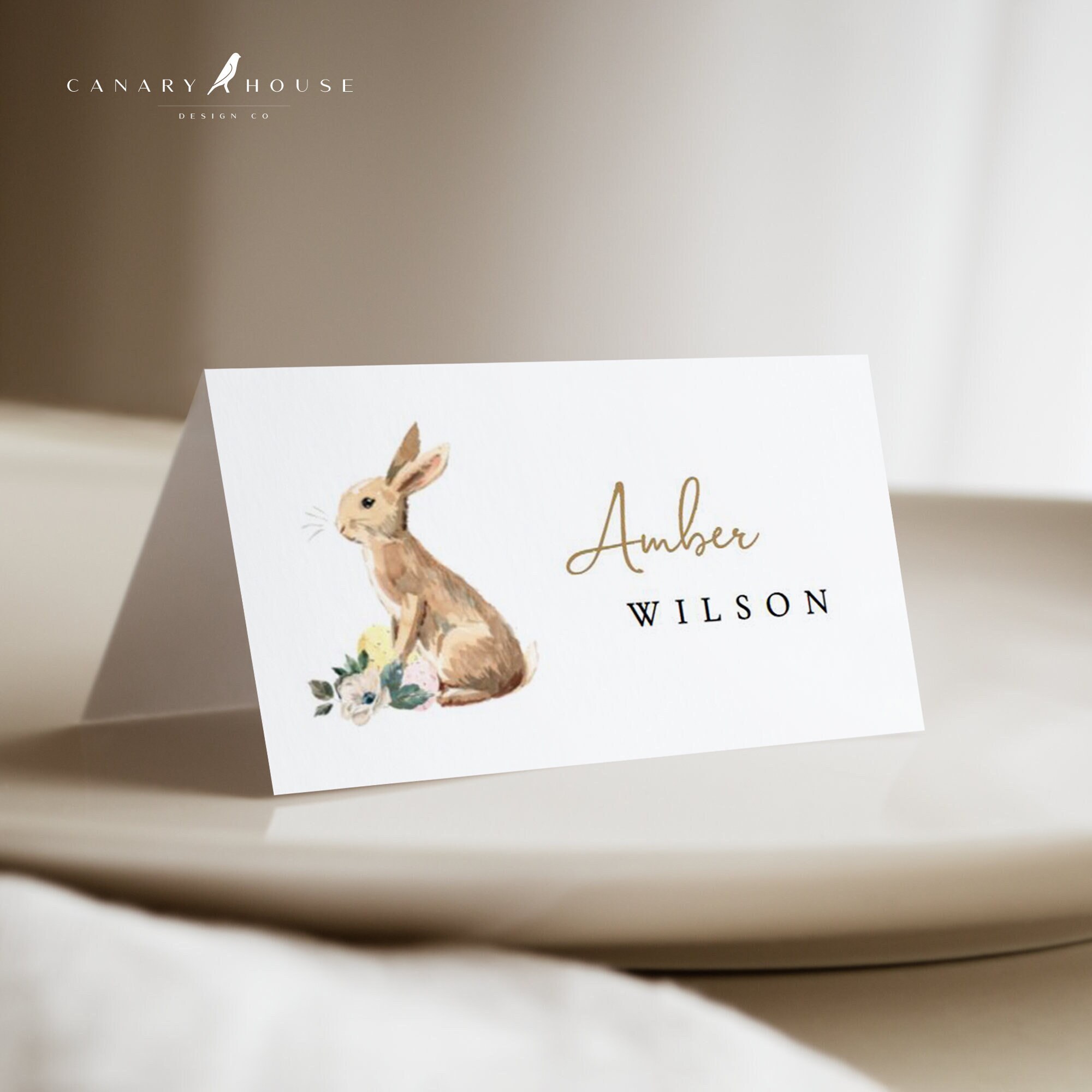 Easter Place Card Template, Printable Easter Place Cards, Editable Spring Party Food Card, Watercolor Bunny Name Cards, 3.5x2 - Easter - Etsy for Easter Place Cards Free Printable