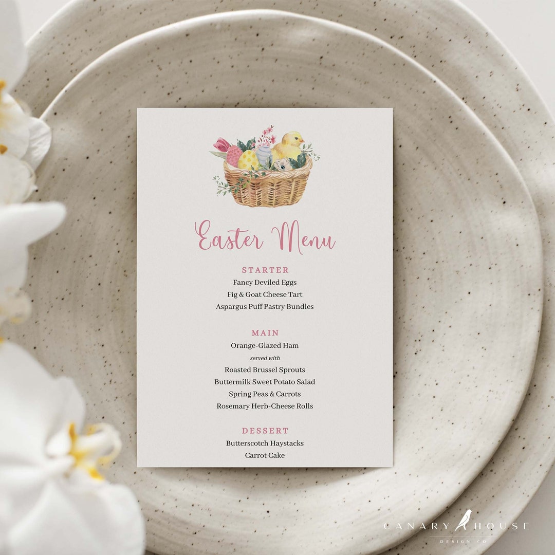 Easter Menu, Easter Brunch Menu, Watercolor Easter Basket Menu, Self ...