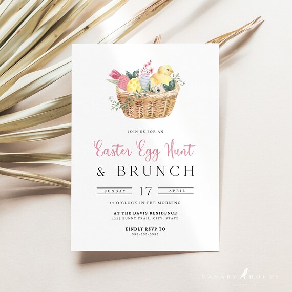 Easter Invitation Template, Editable Easter Brunch Invitation, Easter Party Invite, Easter Egg Hunt Invite, 100% Editable Text, 5x7 - Easter