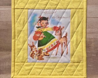 Quilted wall hanging “Hello! it’s Christmas!” German theme Holiday wall decoration