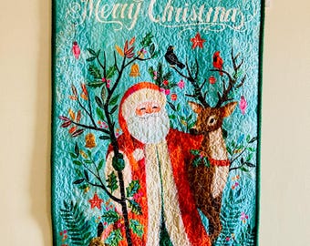 Woodland Santa Merry Christmas Wall Quilt