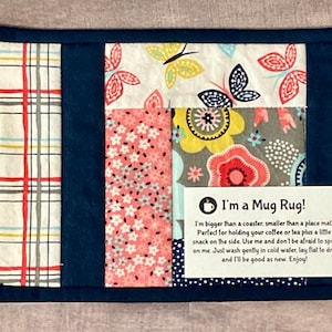 Navy Mug Rug, Quilted Fabric Coaster, Great Gift!