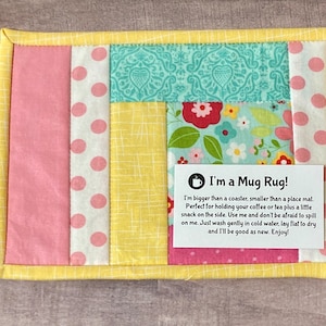 Handmade Quilted Mug Rug – Modern Log Cabin Style Snack Mat