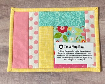 Handmade Quilted Mug Rug – Modern Log Cabin Style Snack Mat