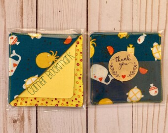Corner Bookmark, Sea Creatures, Cotton Fabric, Stocking Stuffer, handmade, ready for gifting