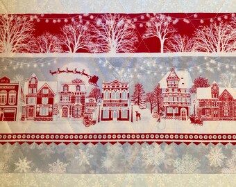 Handmade Christmas Village Table Runner – Quilted Decor Snowflake