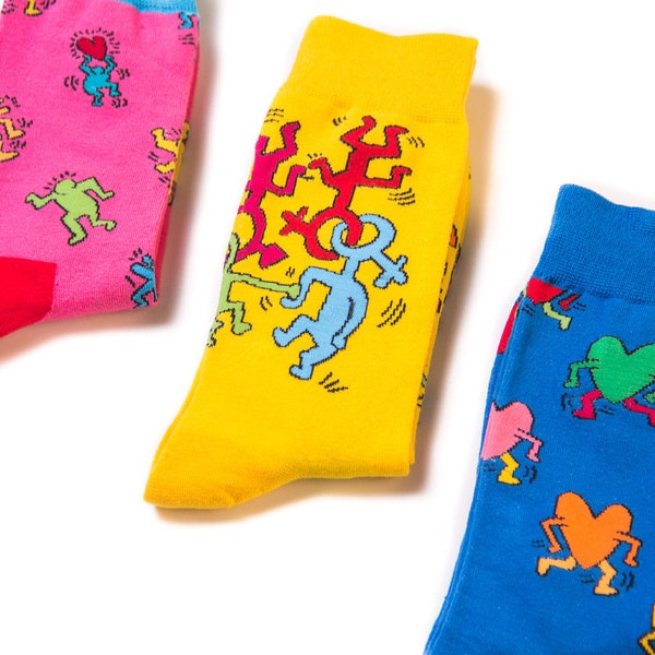 Keith Haring Socks Support World Pink Day 13 April Novelty Colorful socks Happy sox LoveLove socks Funny socks Socks Gift Socks LGBTQ+