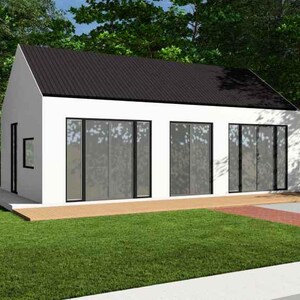 6 m x 10 m Modernes Tiny House Grundriss | 2 Schlafzimmer | Minimalistisches Kleines Haus Design mit Vollglas Front