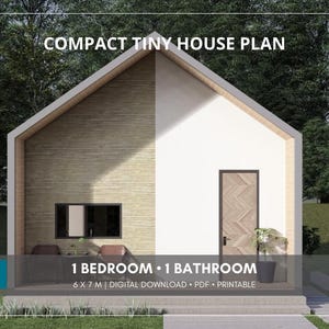 Plan kompaktowego małego domu 6 x 7 m | 1 sypialnia, 1 łazienka | Minimalistyczny plik PDF
