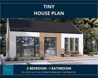 Plattegrond van een tiny house van 6 x 10 m | Moderne minimalistische woning met 2 slaapkamers | PDF-download