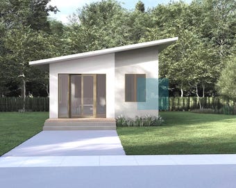 Plano de minicasa minimalista / Diseño de casa pequeña de 6 x 7 m / 1 dormitorio + 1 baño / Descarga digital