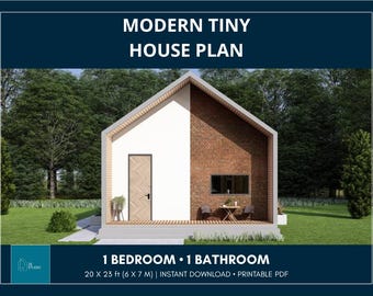 Modern Tiny House Plan 6x7m (20x23ft) | 1 Bedroom Brick Cabin PDF | Compact Guest House Design | Instant Download