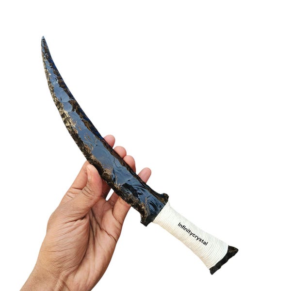 Black Obsidian Samurai Sword 13–14” – Handmade Dragon Glass Viking Knife, Collector Display Dagger