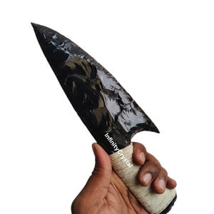 10” Black Obsidian Knife With White Thread Knive,Crystal Lava Blade,Obsidian Athame,Viking Obsidian Daggers,Christmas Gifts, 10” Inches.