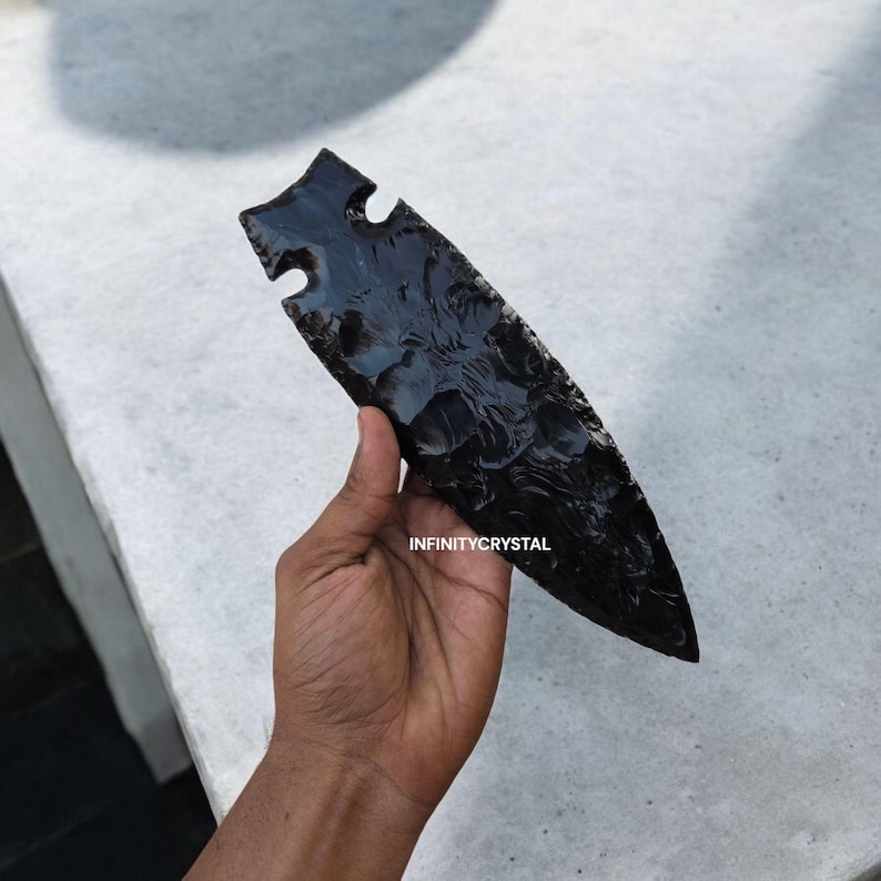 10” Large Black Obsidian Spearhead, Flintknapped Volcanic Glass ...