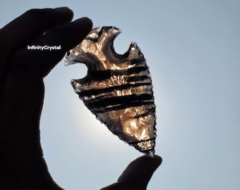 Midnight Lace Obsidian Arrowhead 4” – Hand Knapped Natural Stone, Tribal Artifact, Collector Piece