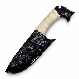 Large Black Obsidian Athame 10” | Hand Knapped Viking Knife | Pagan Altar Dagger | Gothic Decor.