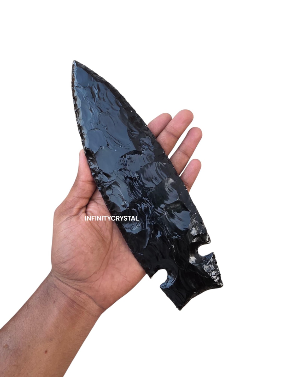 10” Large Black Obsidian Spearhead, Flintknapped Volcanic Glass ...