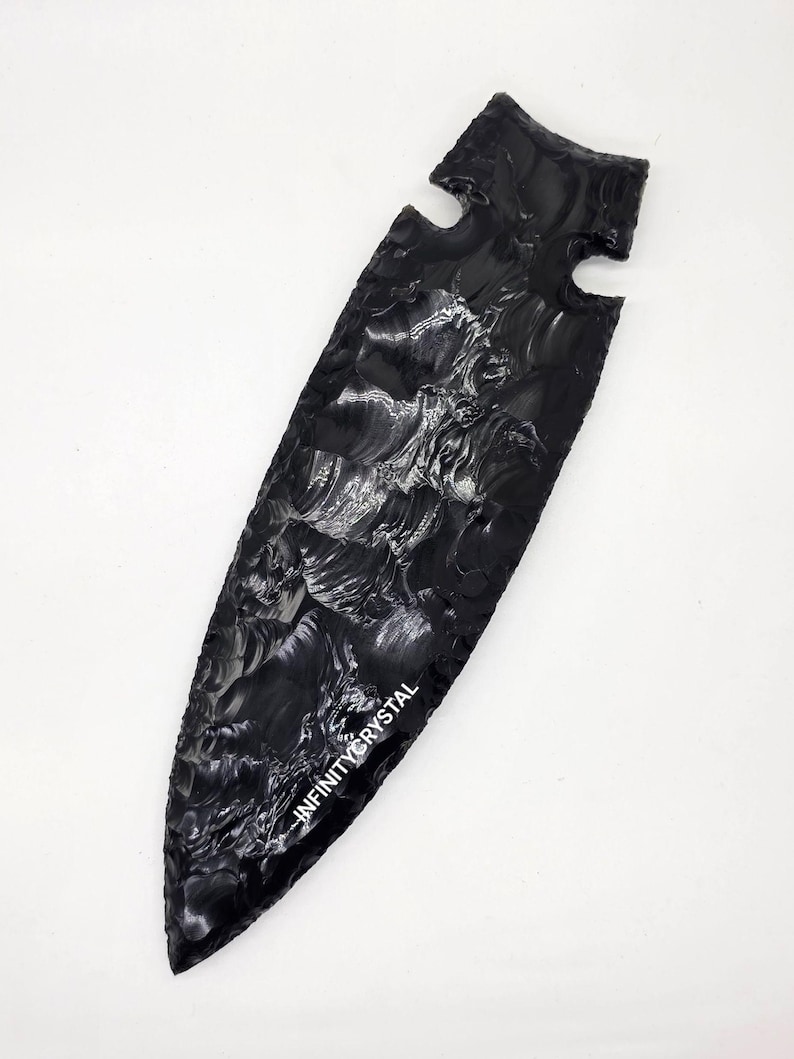 10” Large Black Obsidian Spearhead, Flintknapped Volcanic Glass ...