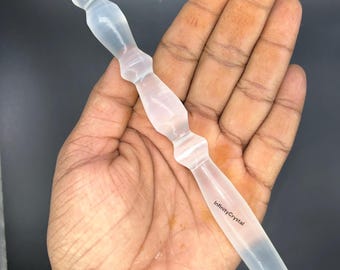 Hand Carved Selenite Spiral Wand – 9” Crystal Cleansing Wand, Energy Healing Tool, Meditation & Chakra Balancing