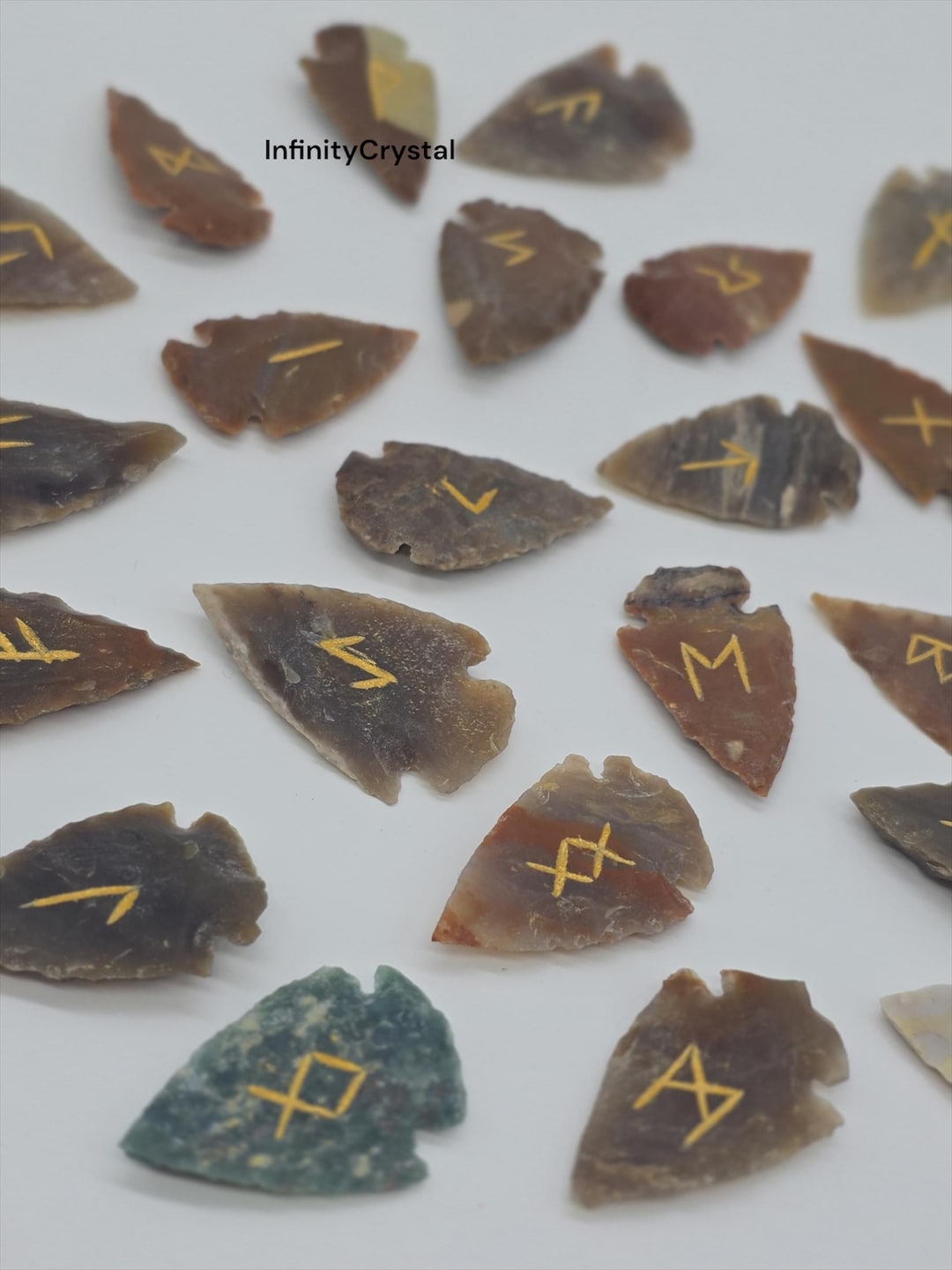 Handmade Fancy Jasper Arrowhead Rune Set 25 Pcs – Elder Futhark Viking ...