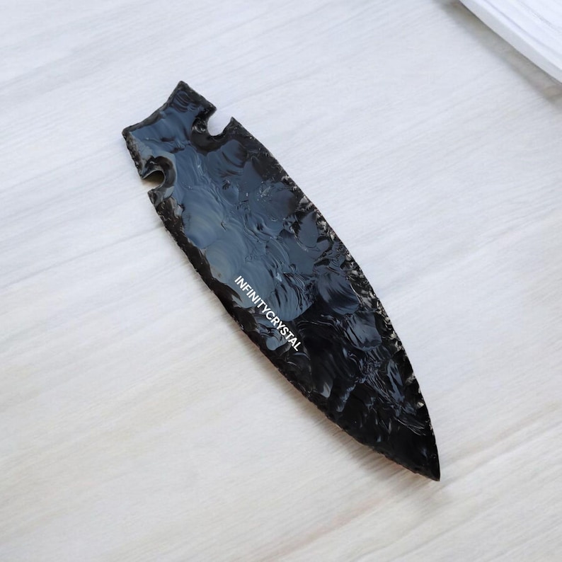 10” Large Black Obsidian Spearhead, Flintknapped Volcanic Glass ...
