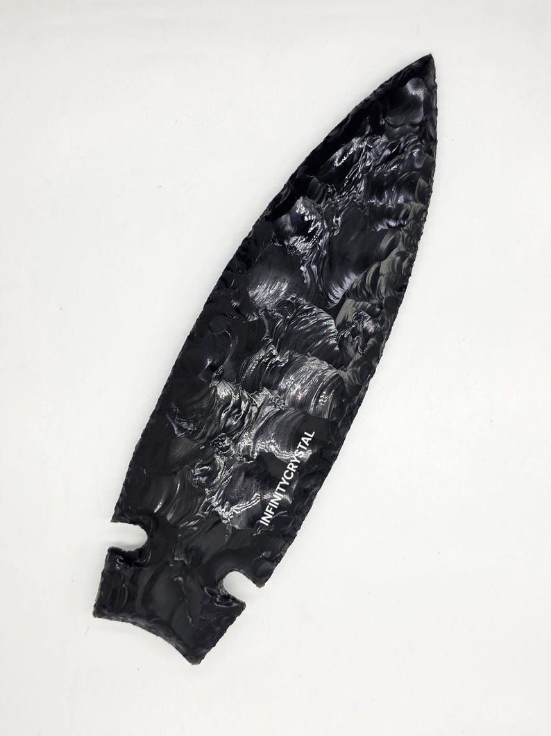 10” Large Black Obsidian Spearhead, Flintknapped Volcanic Glass ...