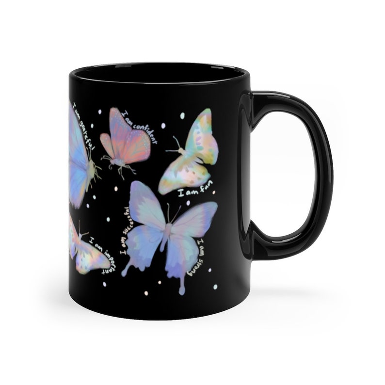 Butterfly Coffee Cup Positivity Mug I Am Affirmations Positive Affirmations Mug with Pastel Rainbow Butterflies Motivation Mug