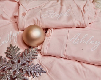 Christmas Pyjamas ~ Matching Pink Sets ~ Bachelorette Pyjamas - Slumber Party