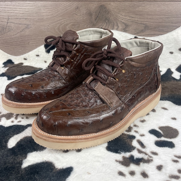 Genuine Brown Ostrich Laceup Shoes