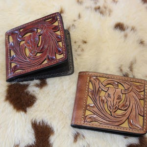 Hand Made Mexico Leather HandTooled Wallet- TORO Carteras Cincelado Piel Vaqueta Calidad