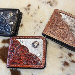 Portefeuille western en cuir fabriqué à la main au Mexique - Carteras Cincelado Piel Vaqueta Calidad