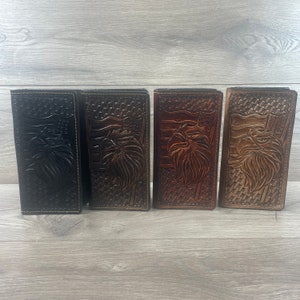 Handmade Hand Tooled Leather Wallet American Flag Eagle, Cartera Cincelado de Piel Vaqueta Aguila Bandera Americana