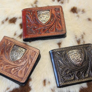 Portefeuille Ariat en cuir fabriqué à la main au Mexique - Carteras Cincelado Piel Vaqueta Calidad