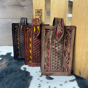 Hand Made Tooled Leather Cellphone Case Holder Funda Cincelado de Piel Vaqueta