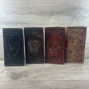 Hand Made American Eagle Hand Tooled Leather Wallet, Carteras Cincelado Piel Vaqueta Aguila