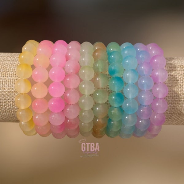 10mm Glass Beads Bracelets, Multi-Color Polished Round Beads Bracelets, Pastel Beads, Bracelets Elastic Bracelets, Stretchy Bracelet, Gift