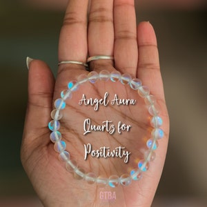 Angel Aura Quartz Bracelet, Rainbow Aura Quartz Gemstone Stretch, Mystic Quartz Crystal Bracelet, Healing Crystal, Boho Bracelet, for Her