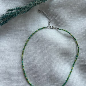 Perlenkette im Boho Stil, bunt, pastell, Perlenchoker Grün Mix