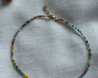 Pearl necklace in boho style, colorful