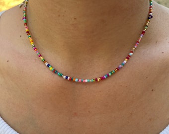 Perlenkette im Boho Stil, bunt, pastell, Perlenchoker