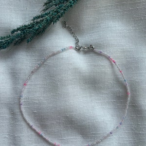 Perlenkette im Boho Stil, bunt, pastell, Perlenchoker Pastell