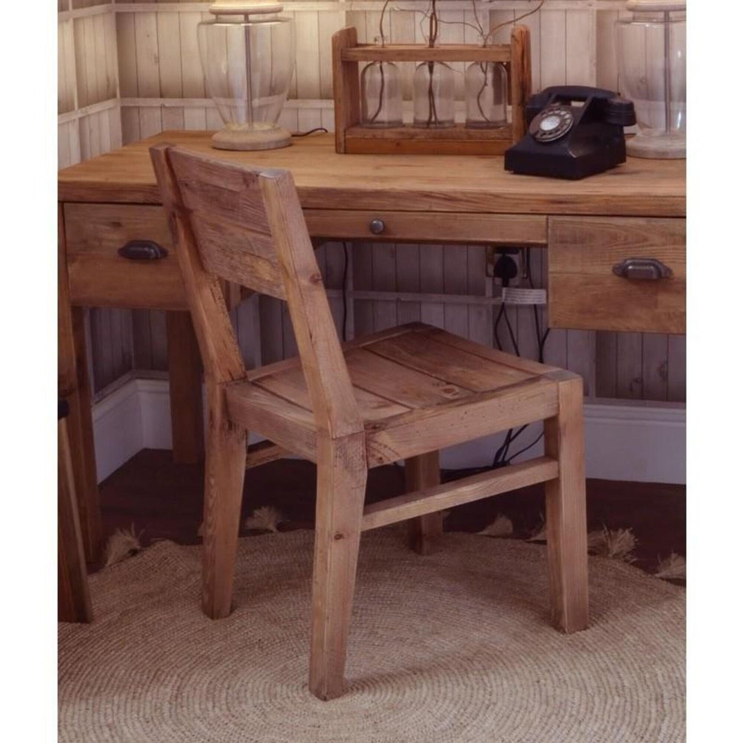 Rustic Office Chair Natural Solid Reclaimed Pine Wood Dining Etsy