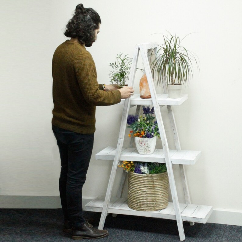 White Triangle Plant Stand Wooden Triangular Shelves Display Etsy UK